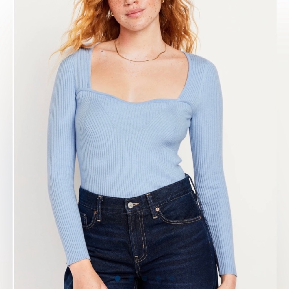 NWOT Old Navy Square Neck Ribbed Baby Blue Sweater size small - Picture 11 of 11